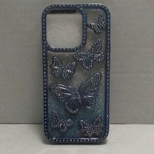 Elegant‎ Butterfly iPhone 14 Pro Case - Silver And Blue.